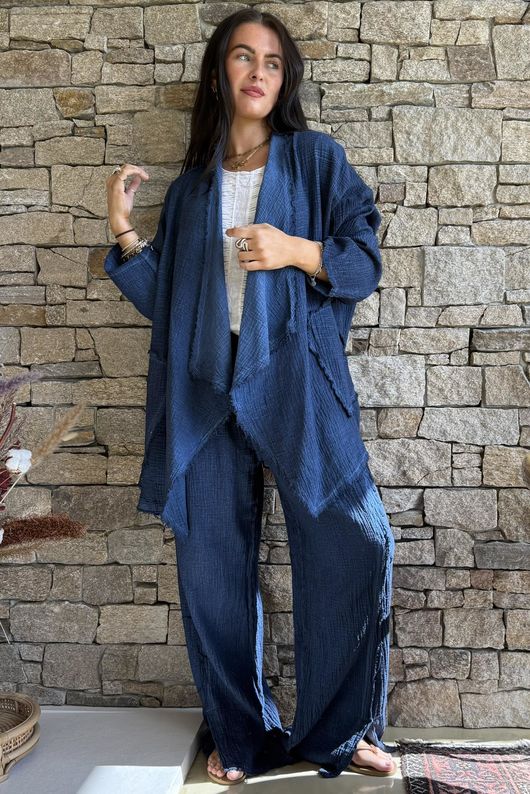 Rustic Nature Bubble Cotton Waterfall Jacket Washed Navy